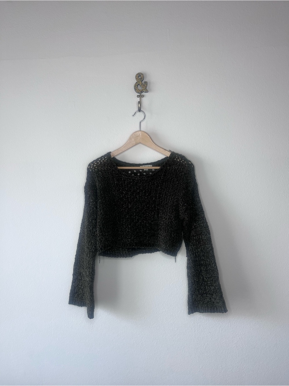 Cozy Casual Army Green Open-Stitch Crochet Sweater